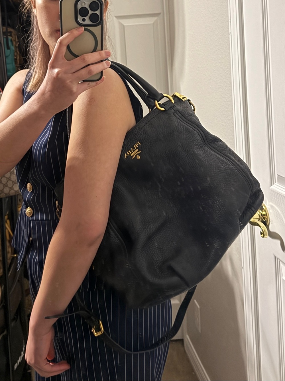 Prada Black Pebbled Leather Tote Bag - Picture 16 of 16